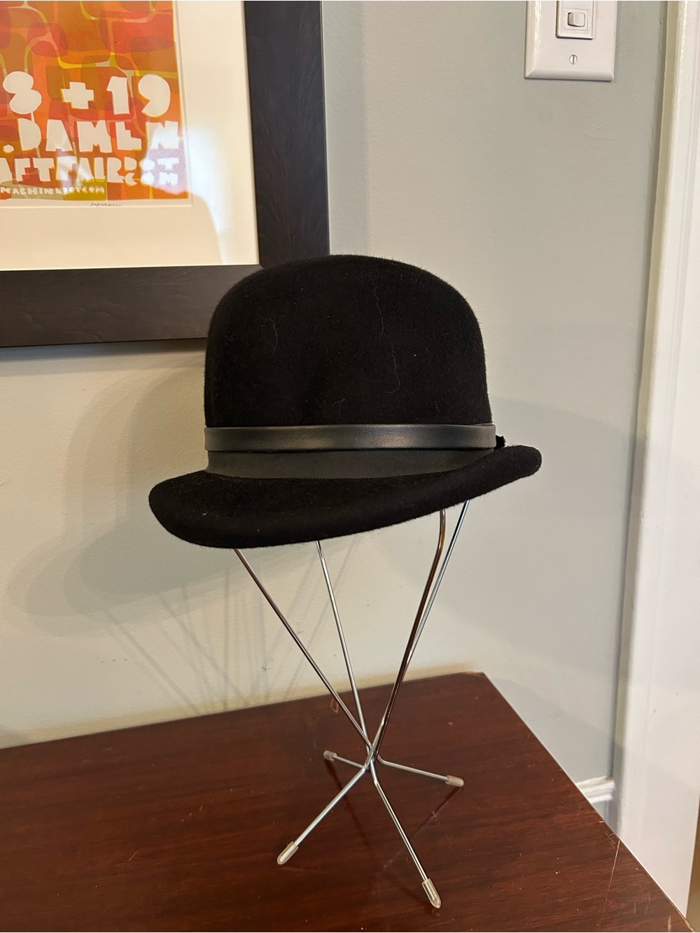 Vintage Wool Black Felt Bowler Hat